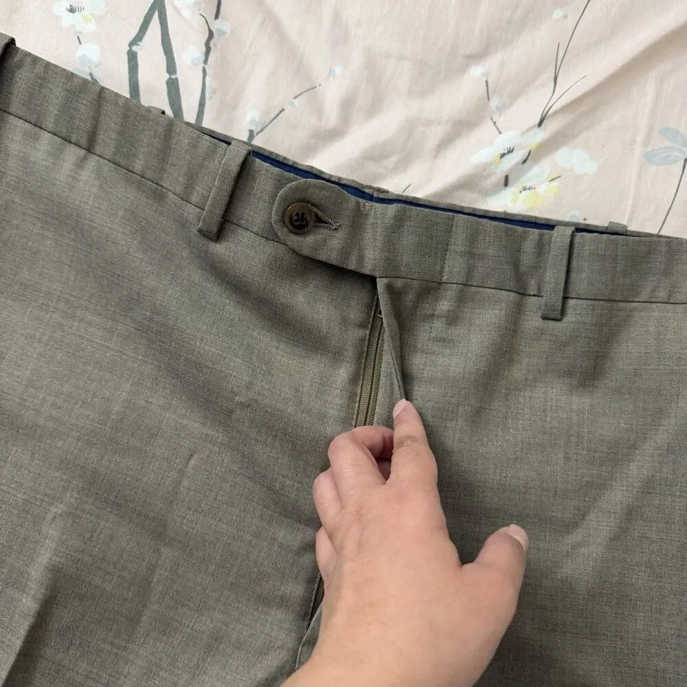 Peter Millar Wool Dress Pants Mens 42R Gray Straight Leg Flat Front Career